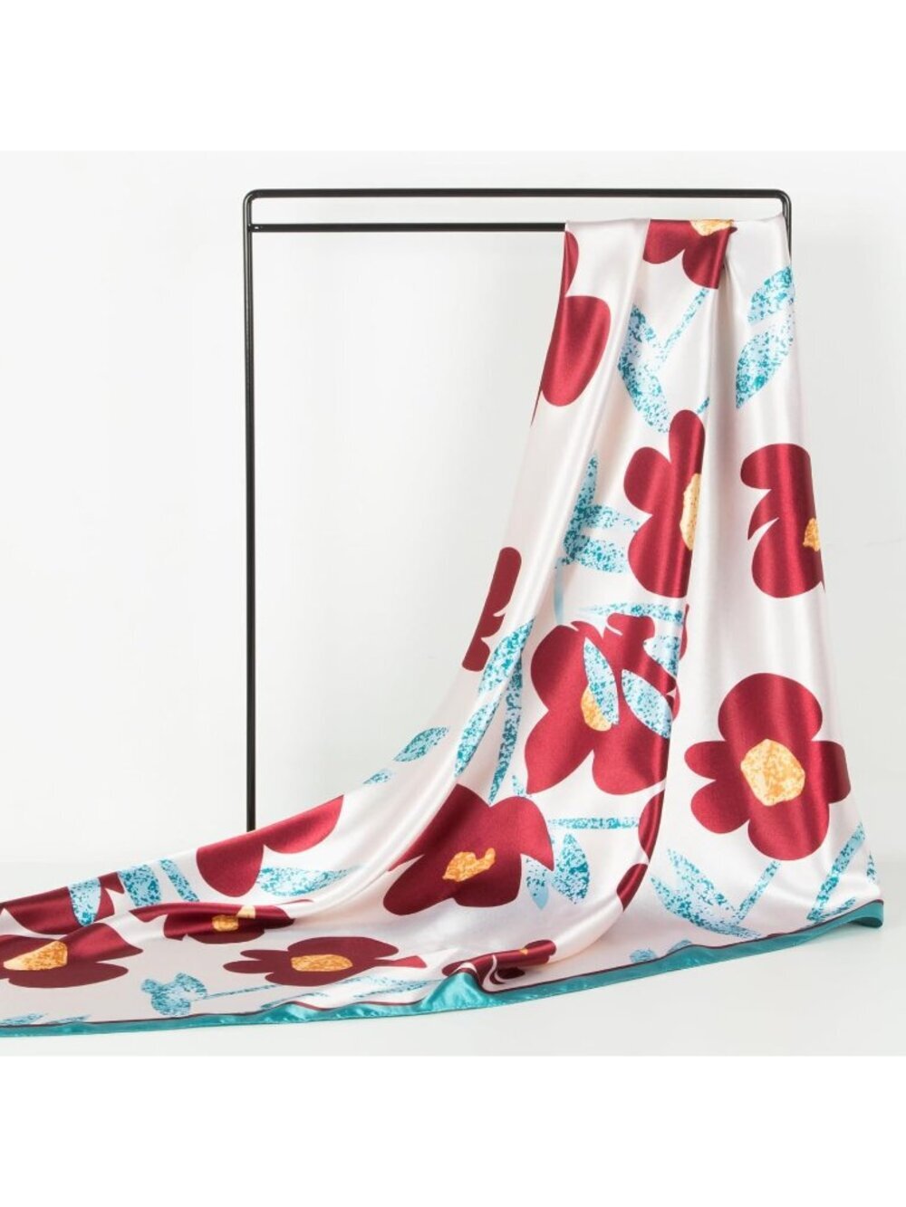 Women's Turquoise Red Printed Square Scarf Bandanas Hair Scarf 35 Inches - Picture 5 of 6